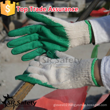 SRSAFETY EN388 natural polycotton dipping green latex knitted hand gloves conomic style